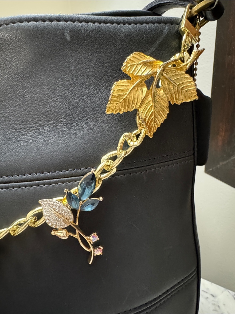 Bag Brooch Chain and Navy Scarf - Picture 4 of 6